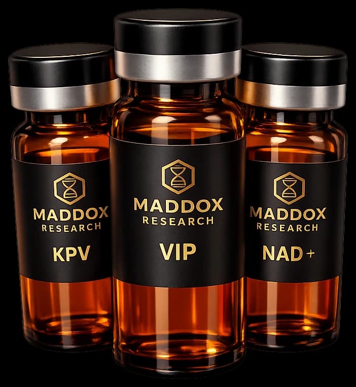 Maddox Research vials — KPV, VIP, and NAD+